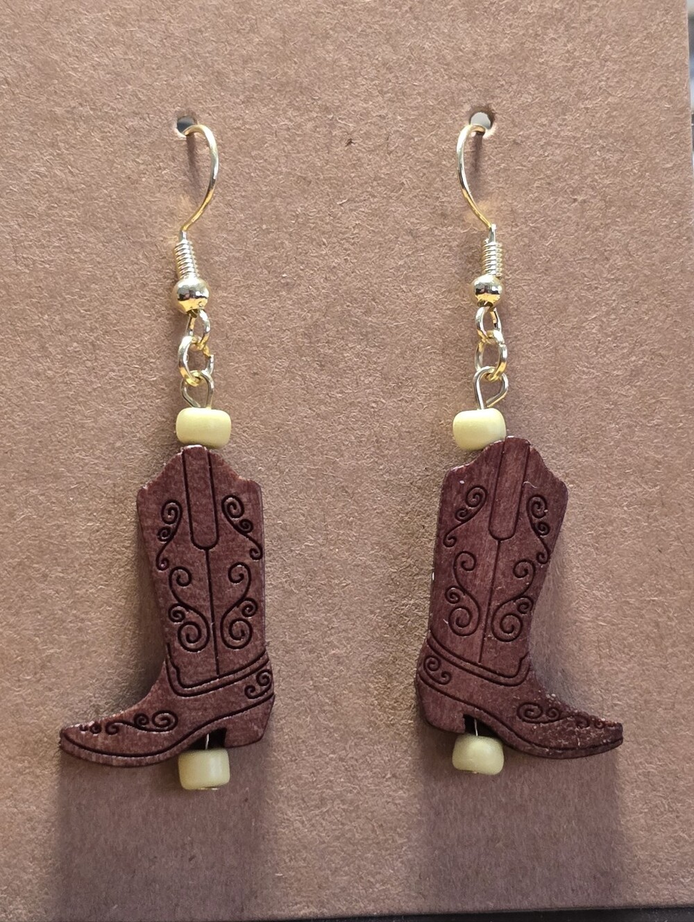 Western Chic Laser-Engraved Wooden Cowboy Boot Earrings